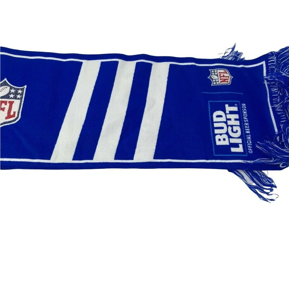 NFL Budlite Scarf Blue White New In Bag Spell Out Fringe
